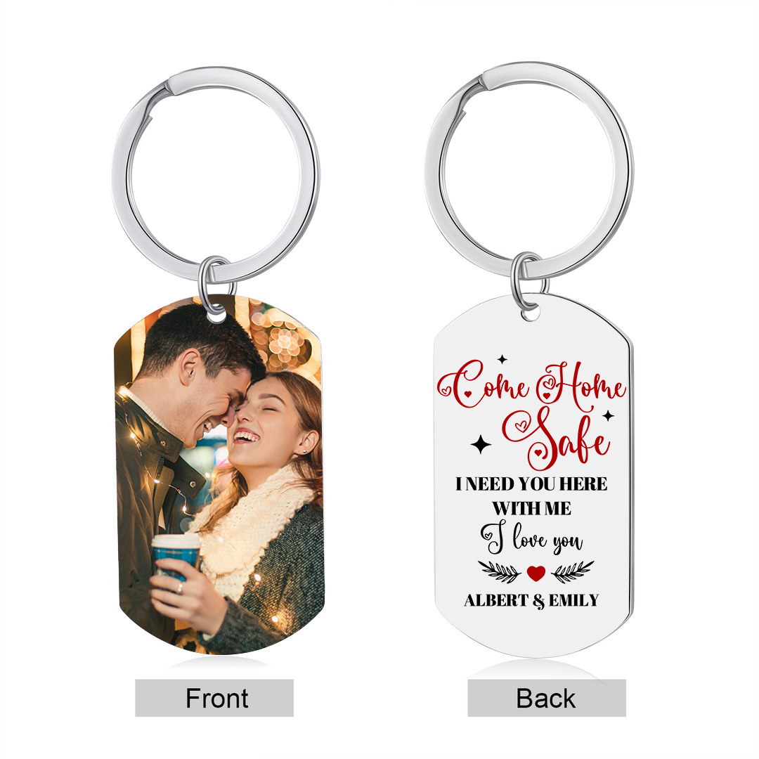 Personalised Couple Photo Keychain Customised 2 Names Keyring Valentine's Day Gifts - Come Home Safe, I Need You Here With Me-Jessemade AU