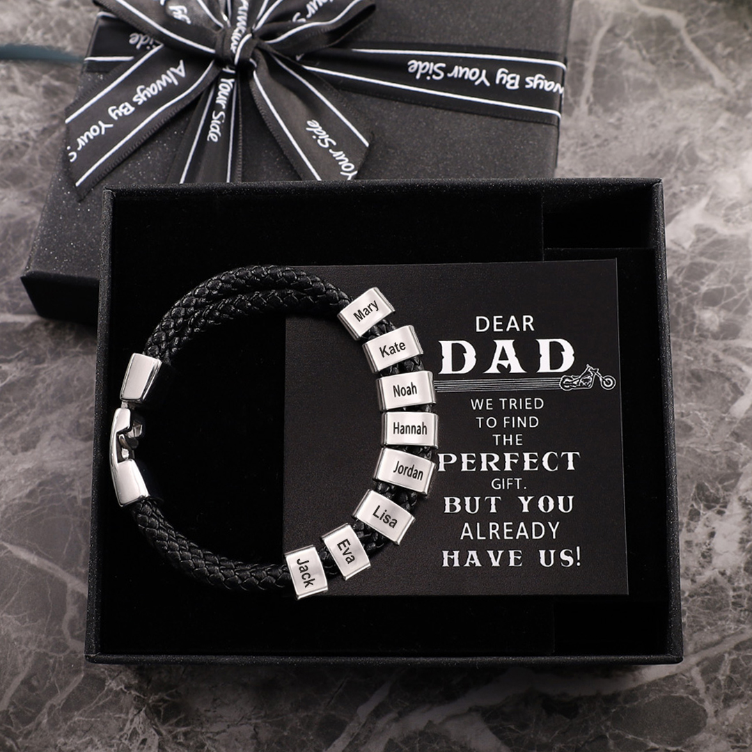 Men Leather Bracelet Personalised with 8 Beads Custom Two Layers Bracelet for Dad-Jessemade AU