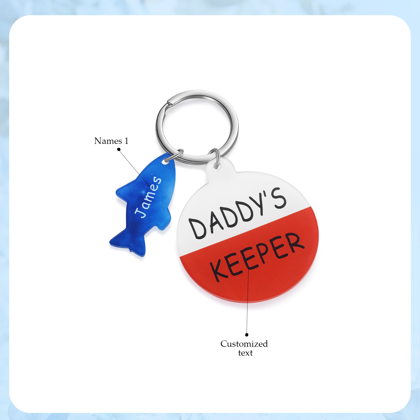 Personalised 1 Name & 1 Text Fish Keychain Engraved Kids Names Acrylic Keychain Gifts for Grandpa/Daddy-Jessemade AU