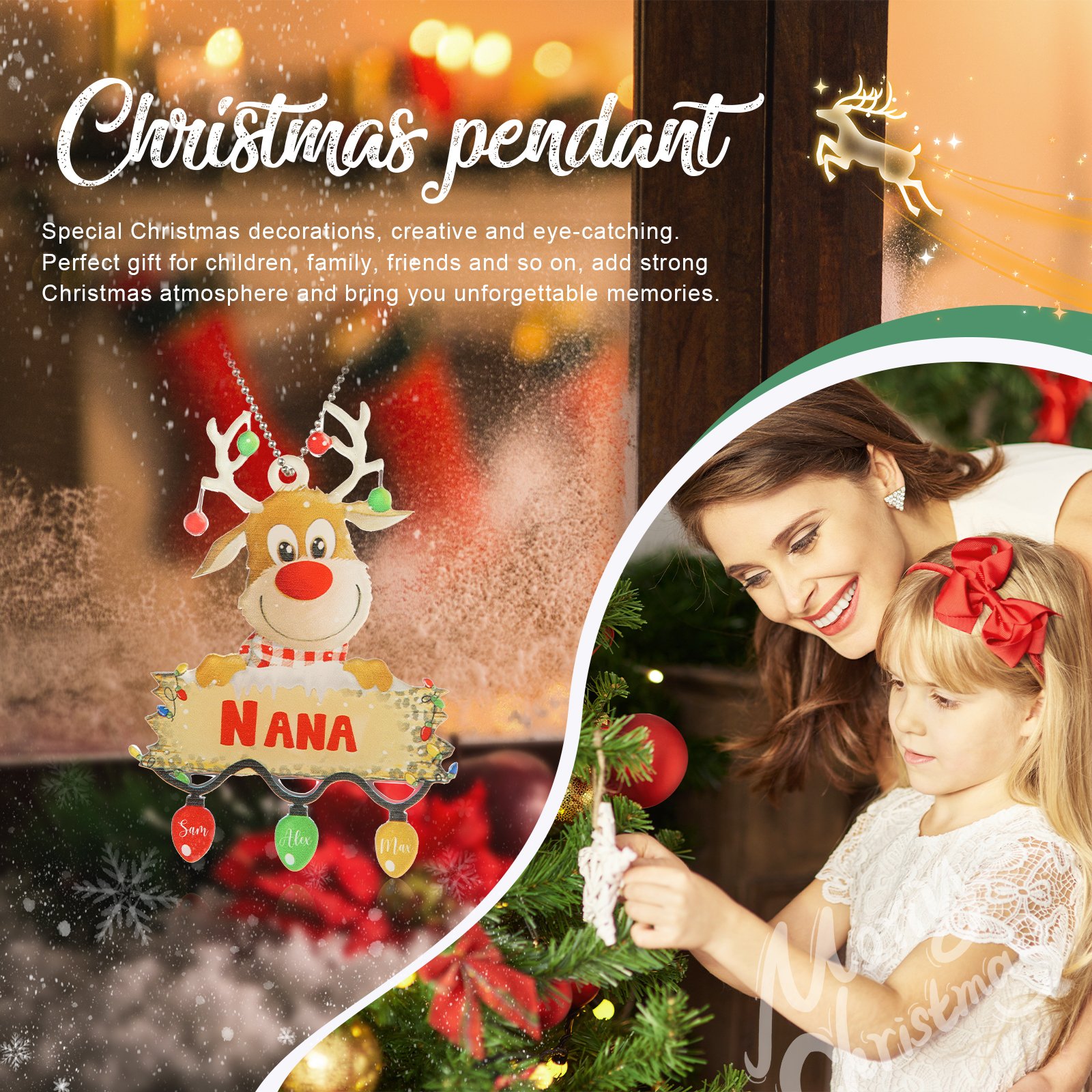3 Names - Personalised Acrylic Christmas Reindeer Ornaments Customised Text & Name Xmas Decor Gifts for Family-Jessemade AU