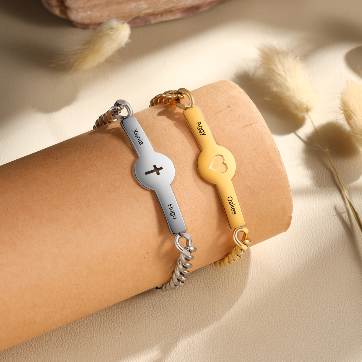 Personalised Couple Bracelet Custom 2 Names & Date & Text Bracelet Stainless Steel Bracelet Gift for Loved Ones -Jessemade AU