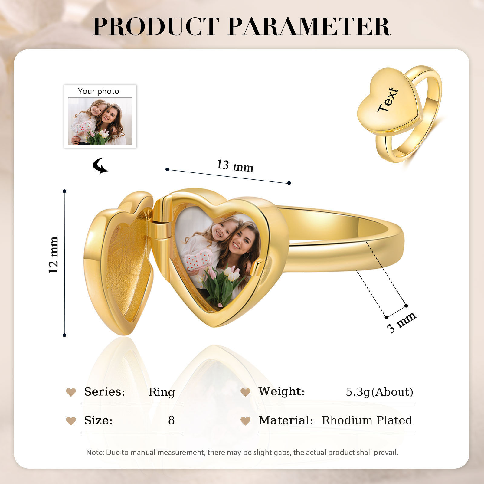 Personalised Women's Ring Custom Photo & Text Ring Gold Birthday Gift for Her-Jessemade AU