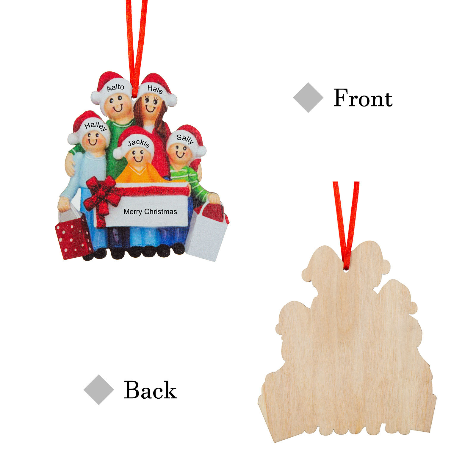 Personalised Family Of 5 Decorating Christmas Tree Ornament-Jessemade AU