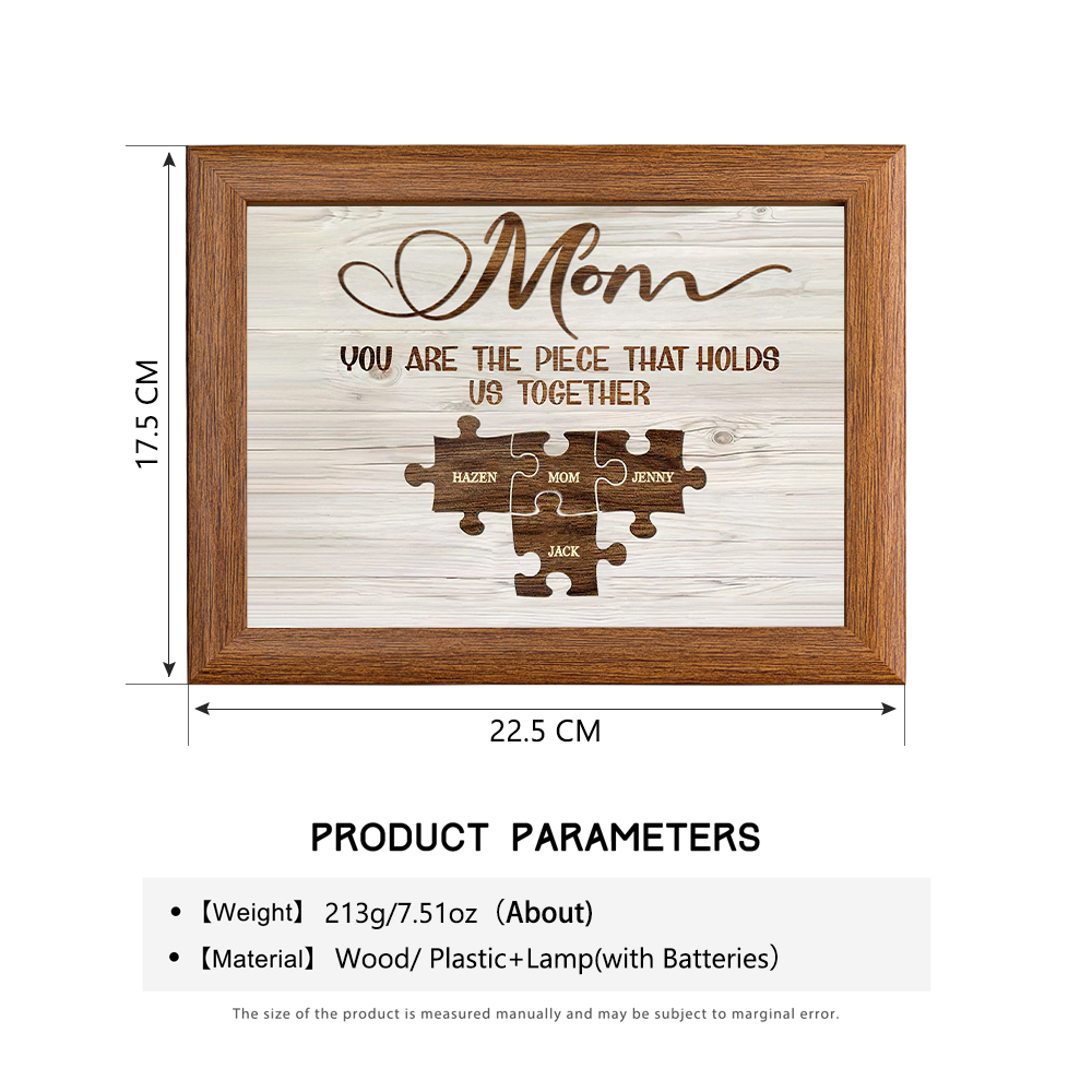 Personalised Puzzle Picture Frame With Light Custom 5 Names Home Decor - You are the piece that holds us together-Jessemade AU
