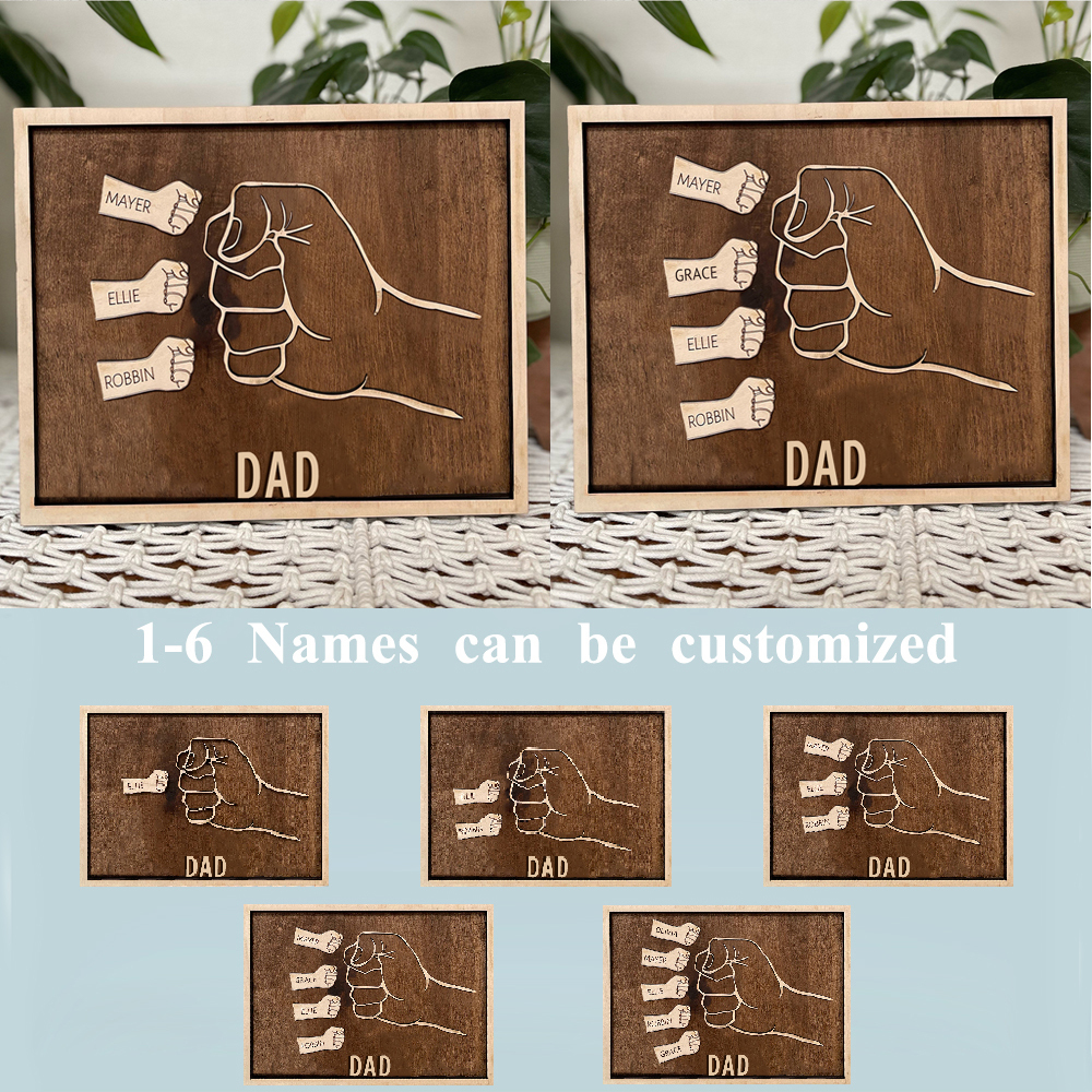 Father and Sons/Daughters Fist Signs Engrave 5 Names Family Bond Wood Frame-Jessemade AU
