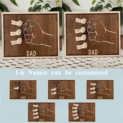 Father and Sons/Daughters Fist Signs Engrave 3 Names Family Bond Wood Frame-Jessemade AU