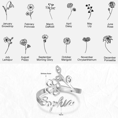 Personalised July Birth Flower Ring With Name Gifts For Her-Jessemade AU