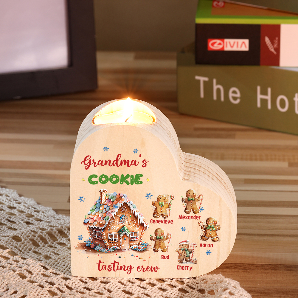 Heart-Shaped Christmas Candle Holder Engraved 6 Names Cookie Candlesticks Personalised Gift for Mum Grandma-Jessemade AU