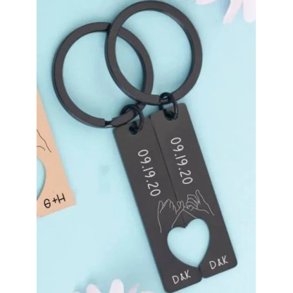 Customised Pinky Promise Couple Keychain Set Engrave Date Initial Heart Matching Couple Gifts-Jessemade AU