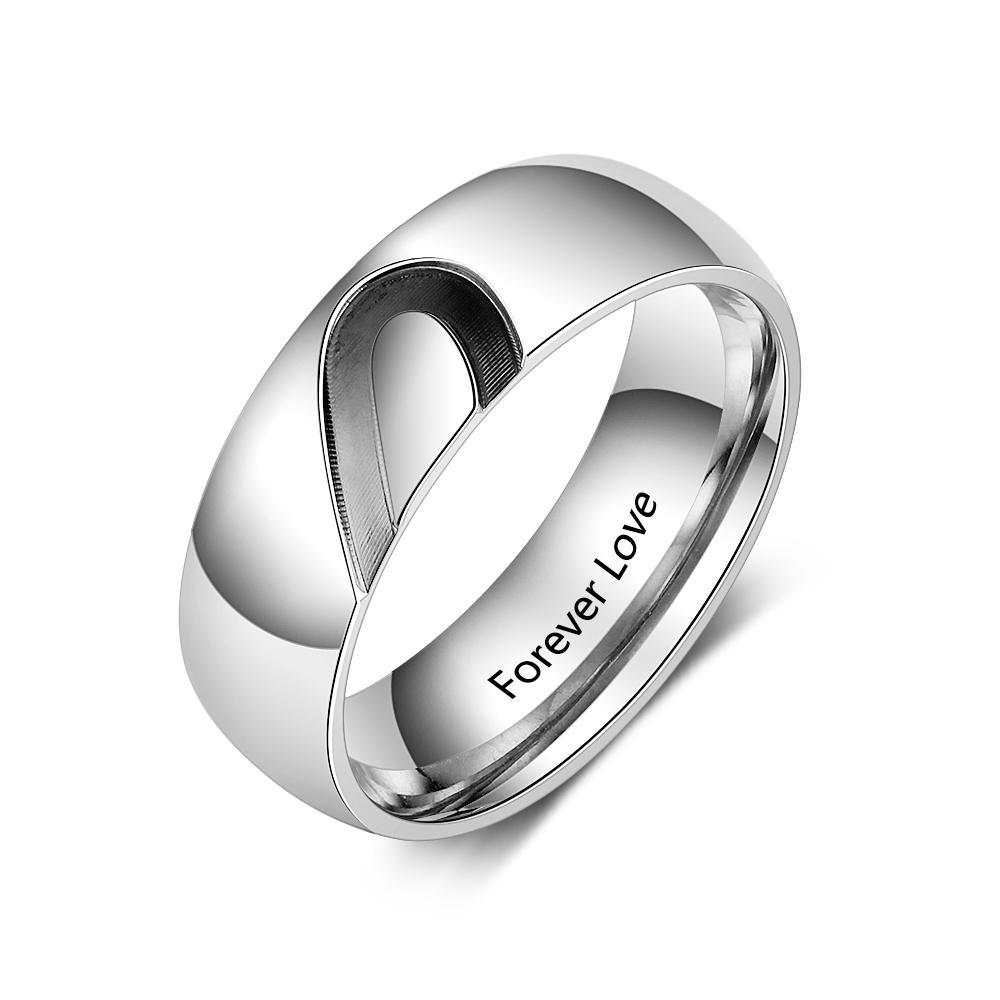 Half Heart Matching Promise Rings for Couple Lovers Custom Engraved Bands Ring-Jessemade AU