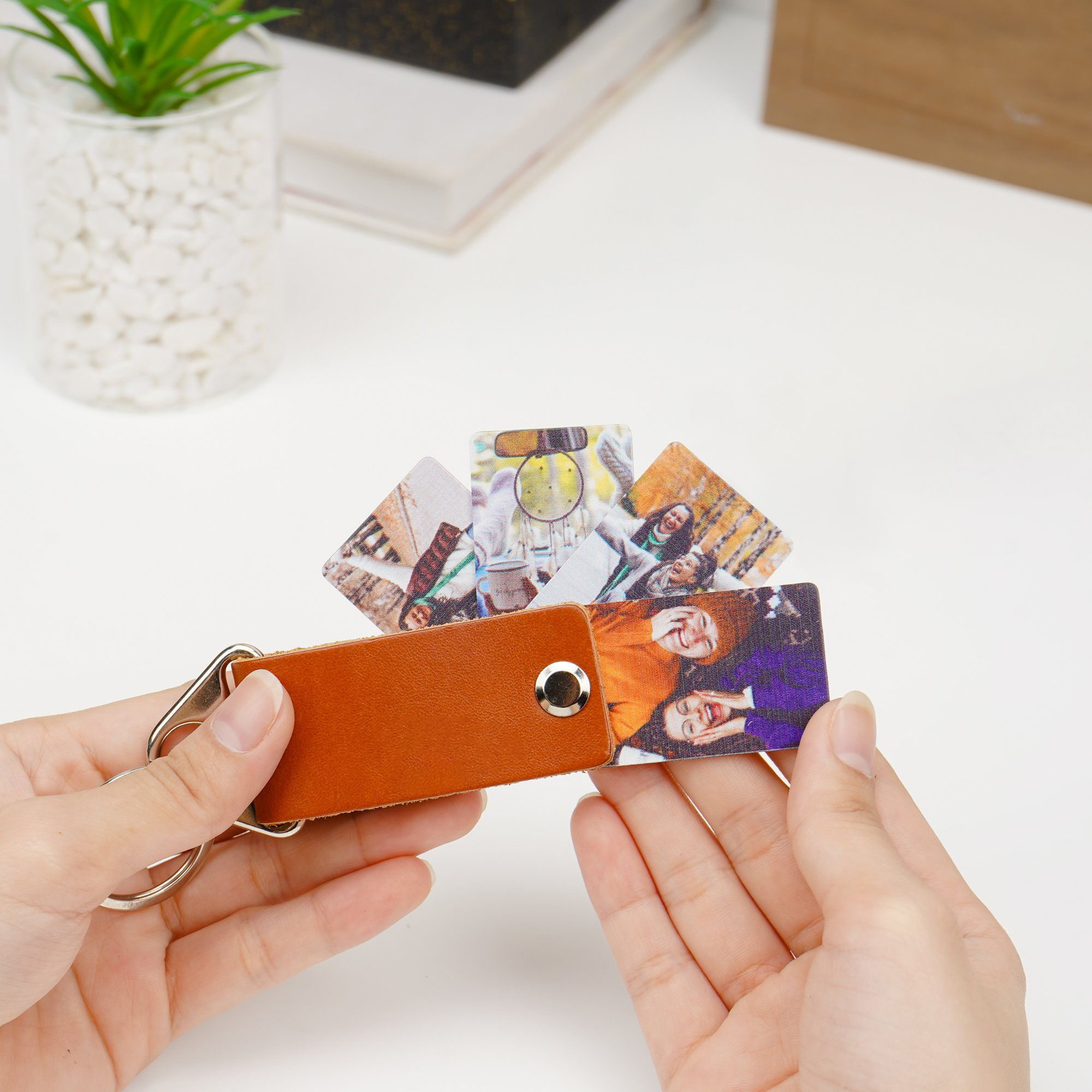 Personalised Photo Album Keychain Custom 2 Photos Leather Keychain for Lovers-Jessemade AU
