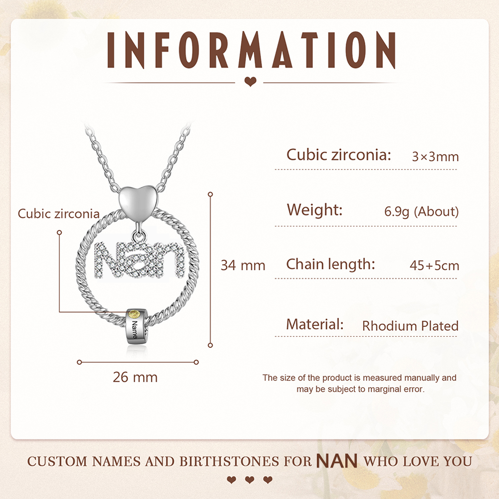 1 Name - Personalised Nan Necklace Custom Names & Birthstones Circle Pendant Necklace Gift for Grandma Nanna-Jessemade AU