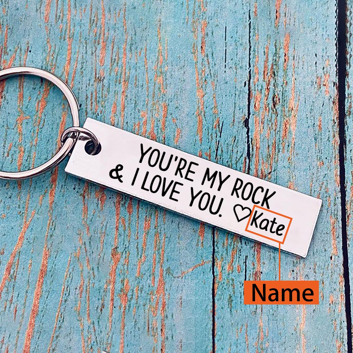 Personalised Name Keychain Stainless Steel Keychain Couple Gifts - You're My Rock & I Love You-Jessemade AU