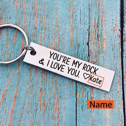 Personalised Name Keychain Stainless Steel Keychain Couple Gifts - You're My Rock & I Love You-Jessemade AU