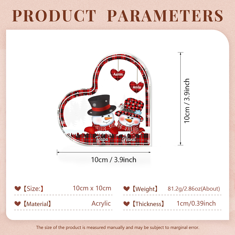 Acrylic Heart Keepsake Customised 4 Names Christmas Snowman Decor Personalised Gifts for Grandma Mum-Jessemade AU