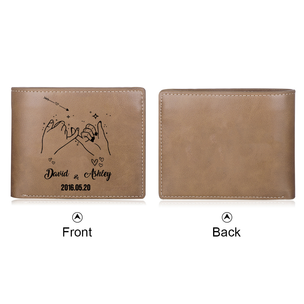Personalised Leather Wallet for Men Customised 2 Names & Date Wallets Pinky Swear Creative Gifts for Husband/Boyfriend-Jessemade AU