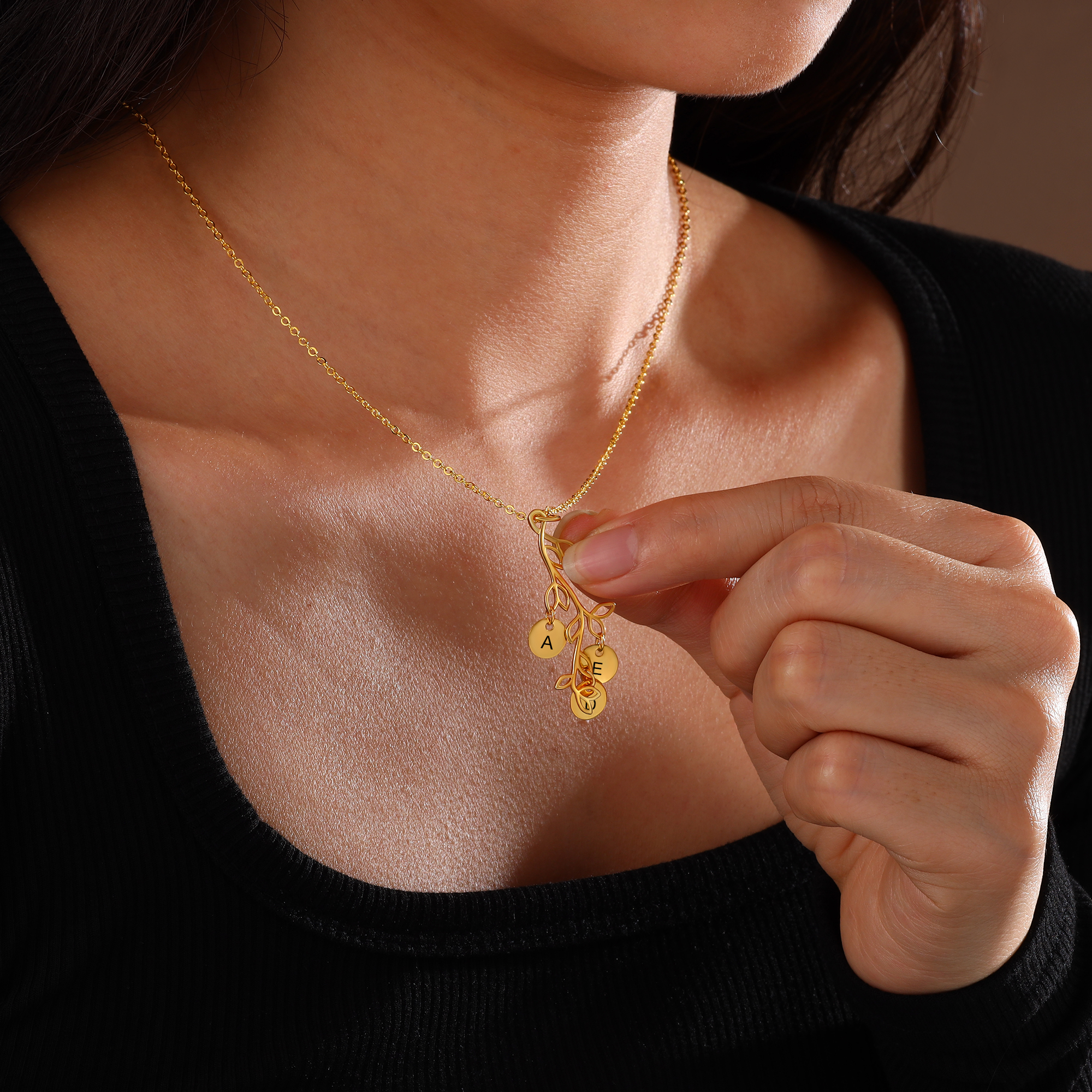 Personalised Branches Pendant Necklace Custom 3 Letters Circle Charm Necklace Gold Birthday Gift for Her-Jessemade AU