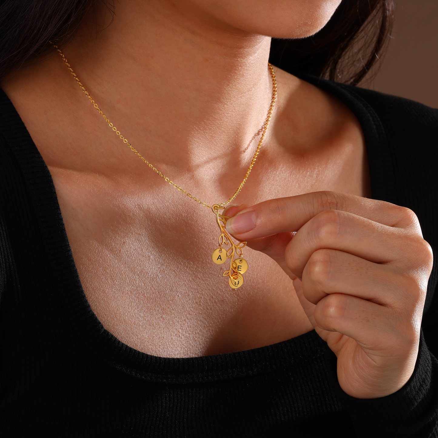 Personalised Branches Pendant Necklace Custom 3 Letters Circle Charm Necklace Gold Birthday Gift for Her-Jessemade AU