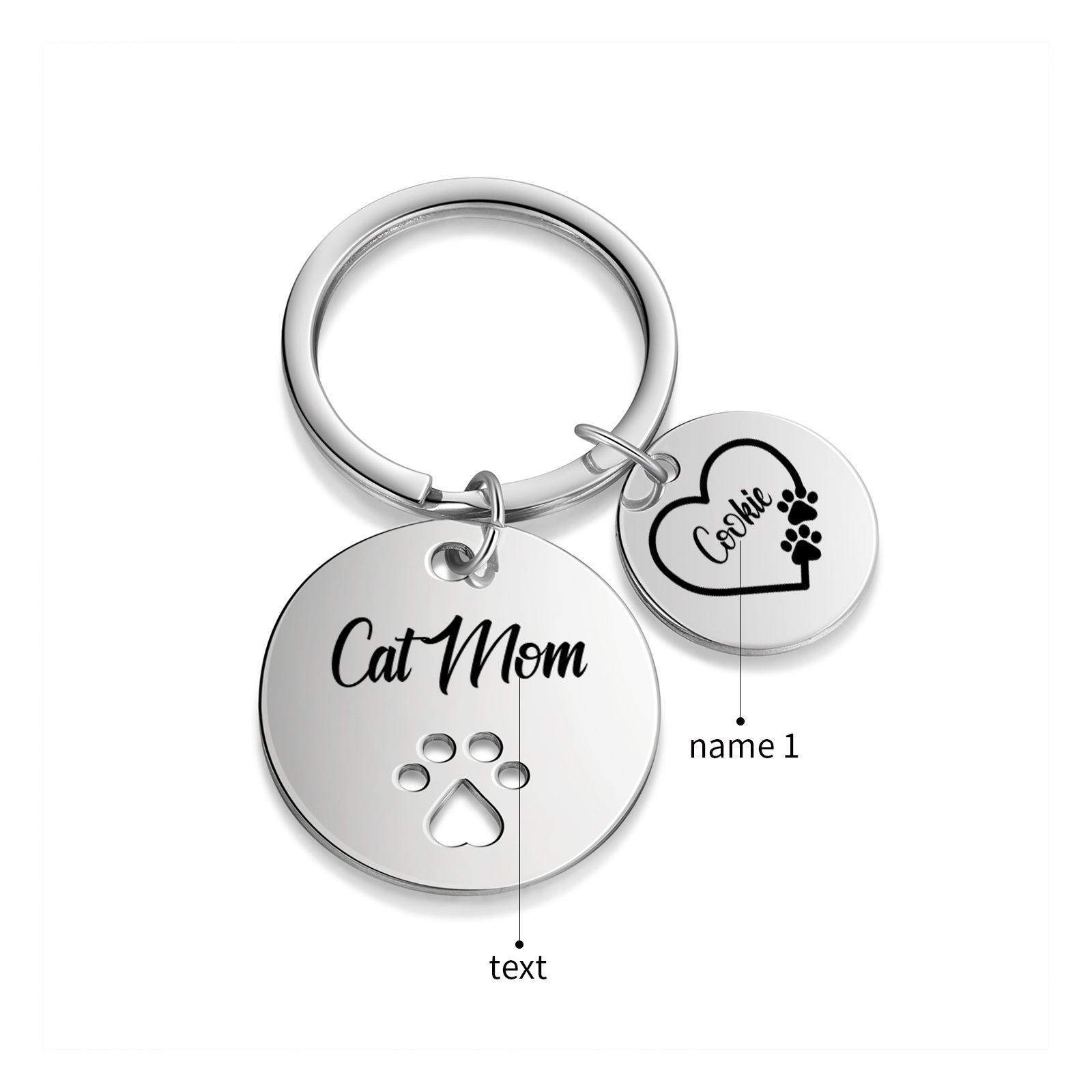 Personalised 1 Name & 1 Text Keychain Cat Paw Circle Charm Keychain Gift for Mother/Grandma-Jessemade AU