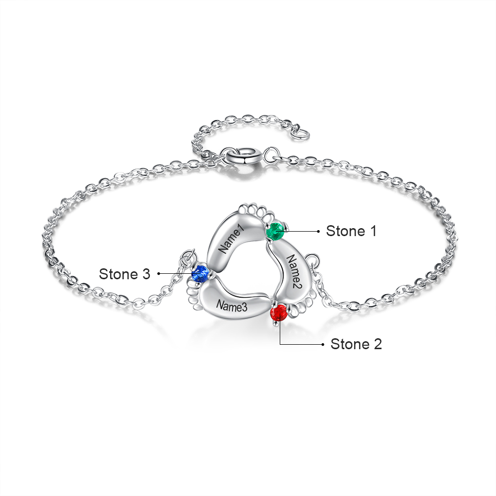 Personalised Baby Feet Keychain With 3 Birthstones Engraved names Keychain Gifts For Mother-Jessemade AU
