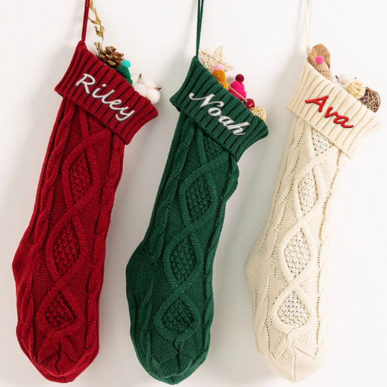 Christmas Needlepoint Stockings Personalised Name Knitting Stockings Decoration-Jessemade AU