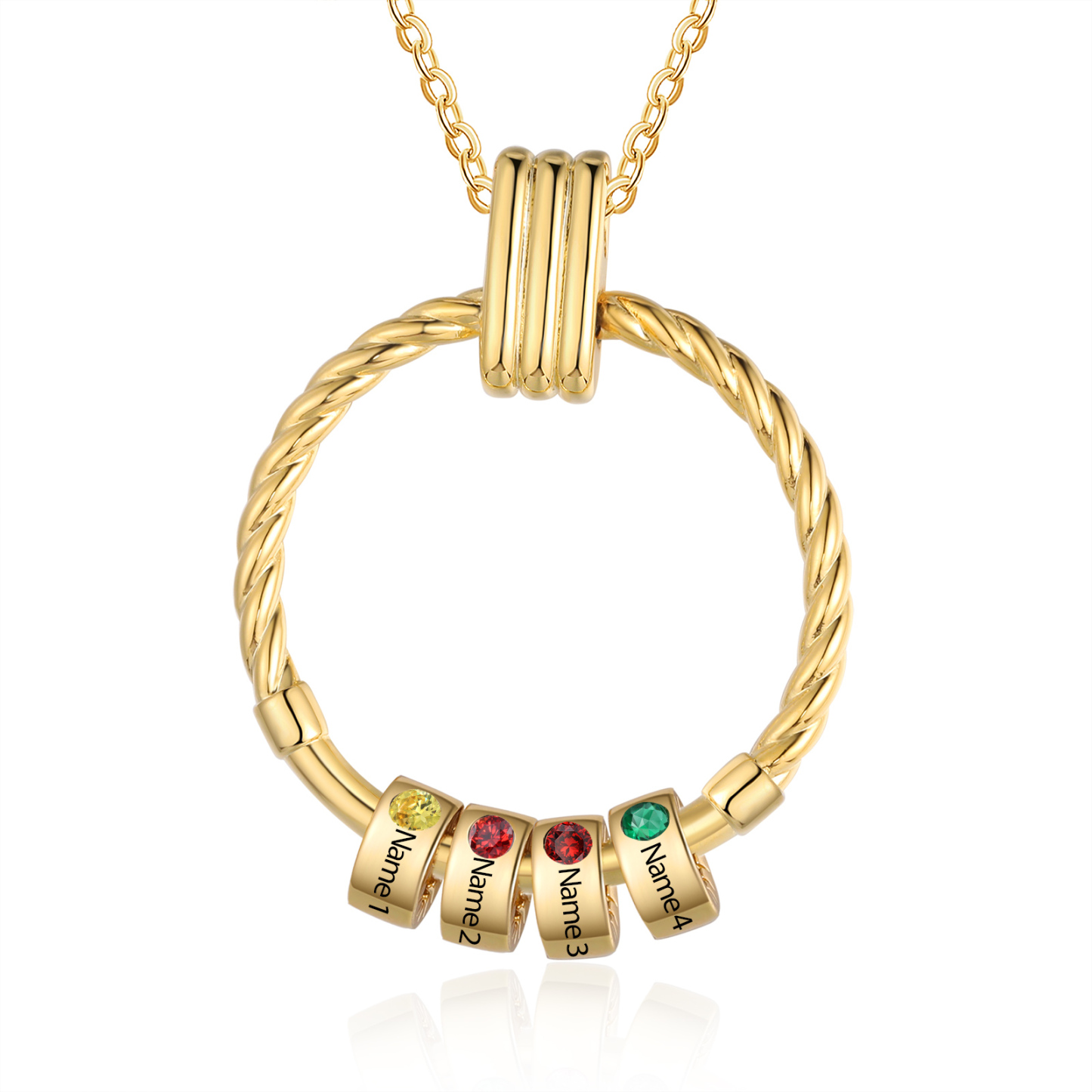 4 Names - Personalised Circle Pendant Necklace Custom Birthstones & Names Necklace Birthday Gift for Her-Jessemade AU