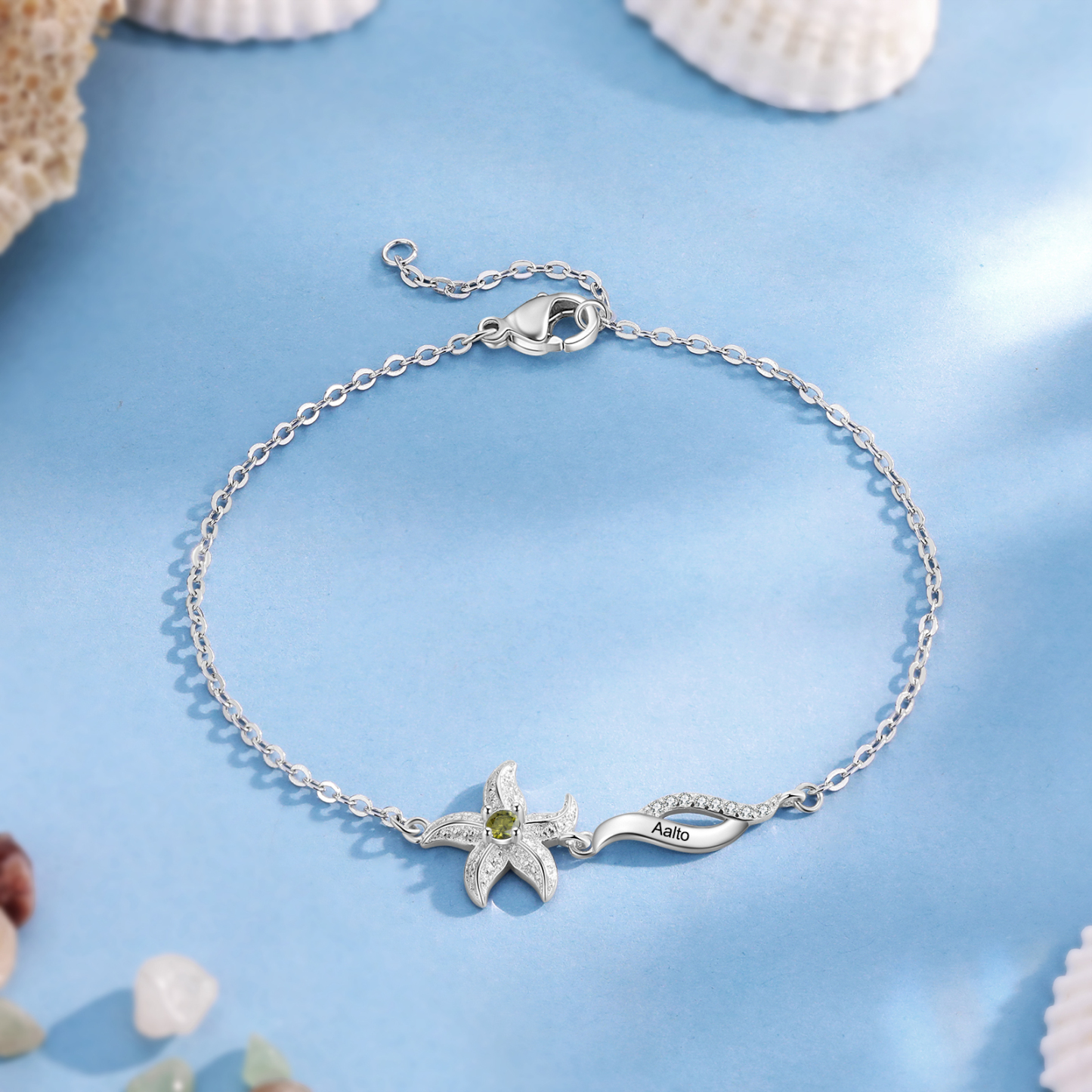 Personalised Women's Bracelet Custom 1 Birthstone Bracelet Starfish Adjustable Bracelet Mother's Day Gift for Her-Jessemade AU