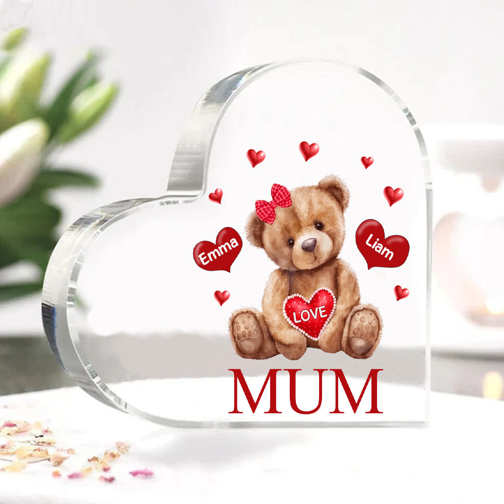 2 Names - Personalised Acrylic Heart Keepsake Custom 2 Texts Teddy Bear Ornaments Gifts for Grandma/Mother-Jessemade AU