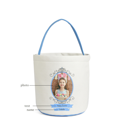 Easter Bunny Tote Bag Personalised Photo Bucket Bag Custom Name & Text White Basket Gifts For Kids-Jessemade AU