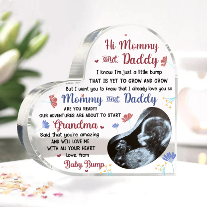 Personalised Photo Acrylic Heart Keepsake Ornaments Gifts for Mummy/Mommy/Daddy -  I Know I'm Just a Little Bump That Is Yet to Grow and Grow-Jessemade AU