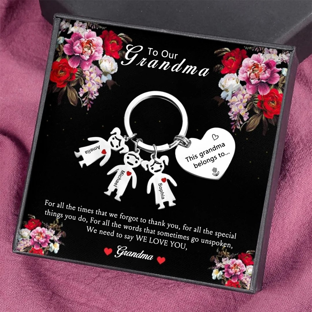 Personalised Keychain with Kid Charm Engraved 3 Names Family Keychain for Grandma-Jessemade AU
