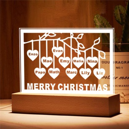 Personalised Family Tree Night Light LED Sign Engraved 11 Names Plaque USB Power Lamp-Jessemade AU