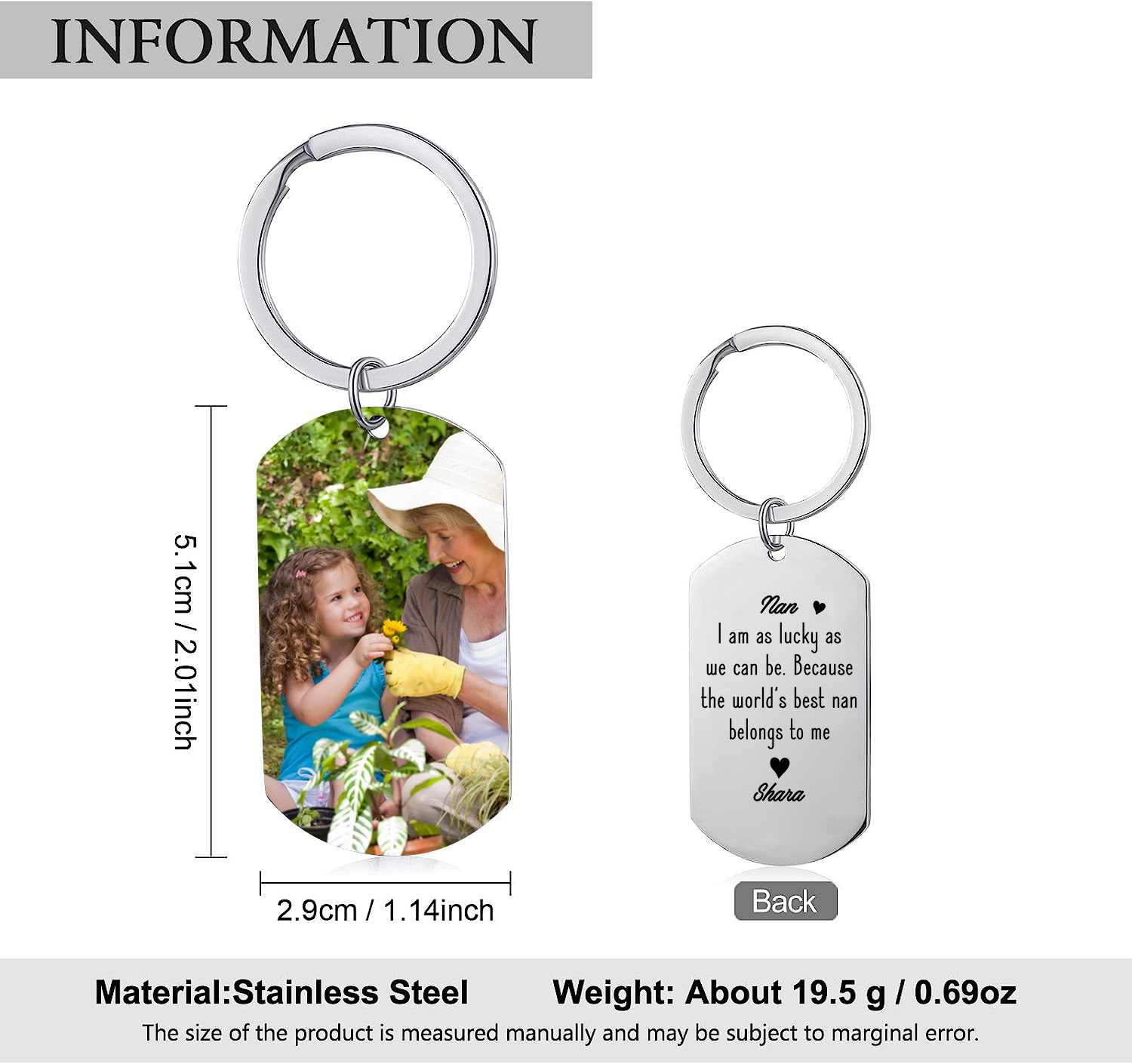 Personalised Photo & Name Keychain Gift for Grandma - I Am As Lucky As We Can Be Because The World's Best Nan Belongs To Me-Jessemade AU