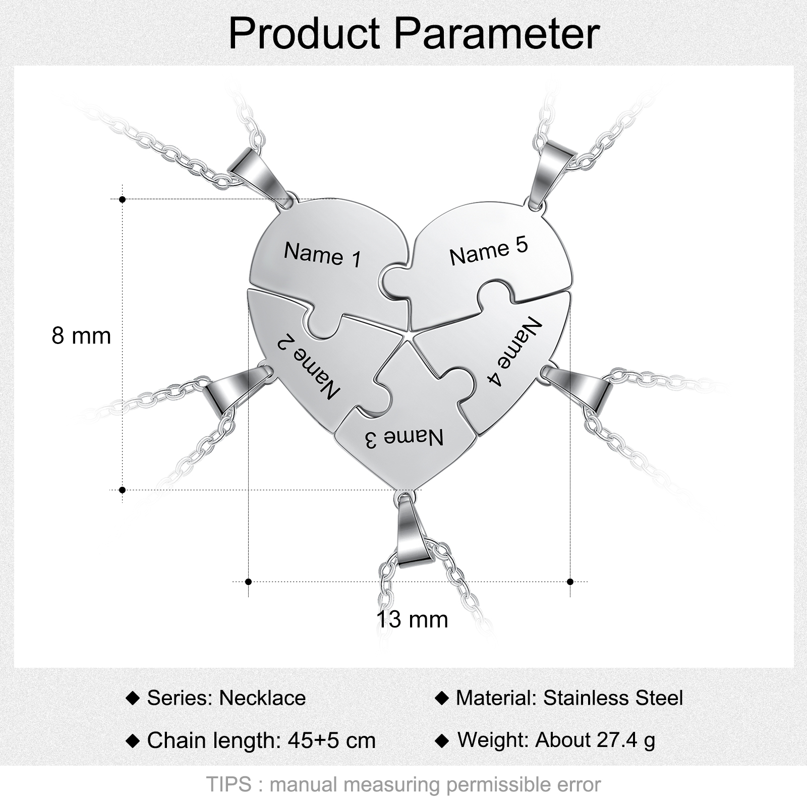 Personalised Heart Puzzle Necklace With 5 Names Gifts For Her-Jessemade AU