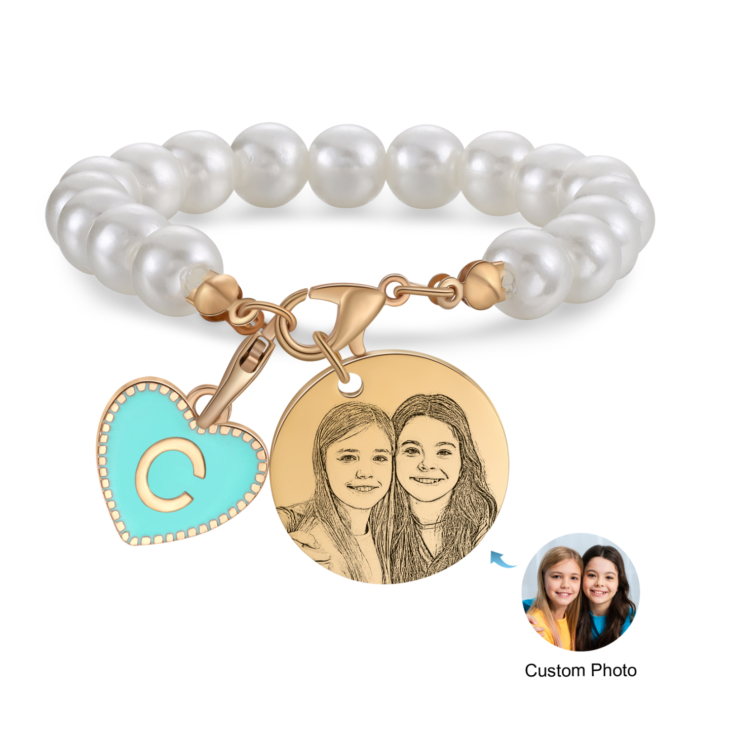 Personalised 26 Letters Pendant Custom 1 Photo Hanging Ornament Beaded Bracelet Back-to-School Gift for Girls-Jessemade AU