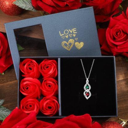 Personalised Twisted Pendant Necklace Custom 2 Birthstones & 2 Names Necklace