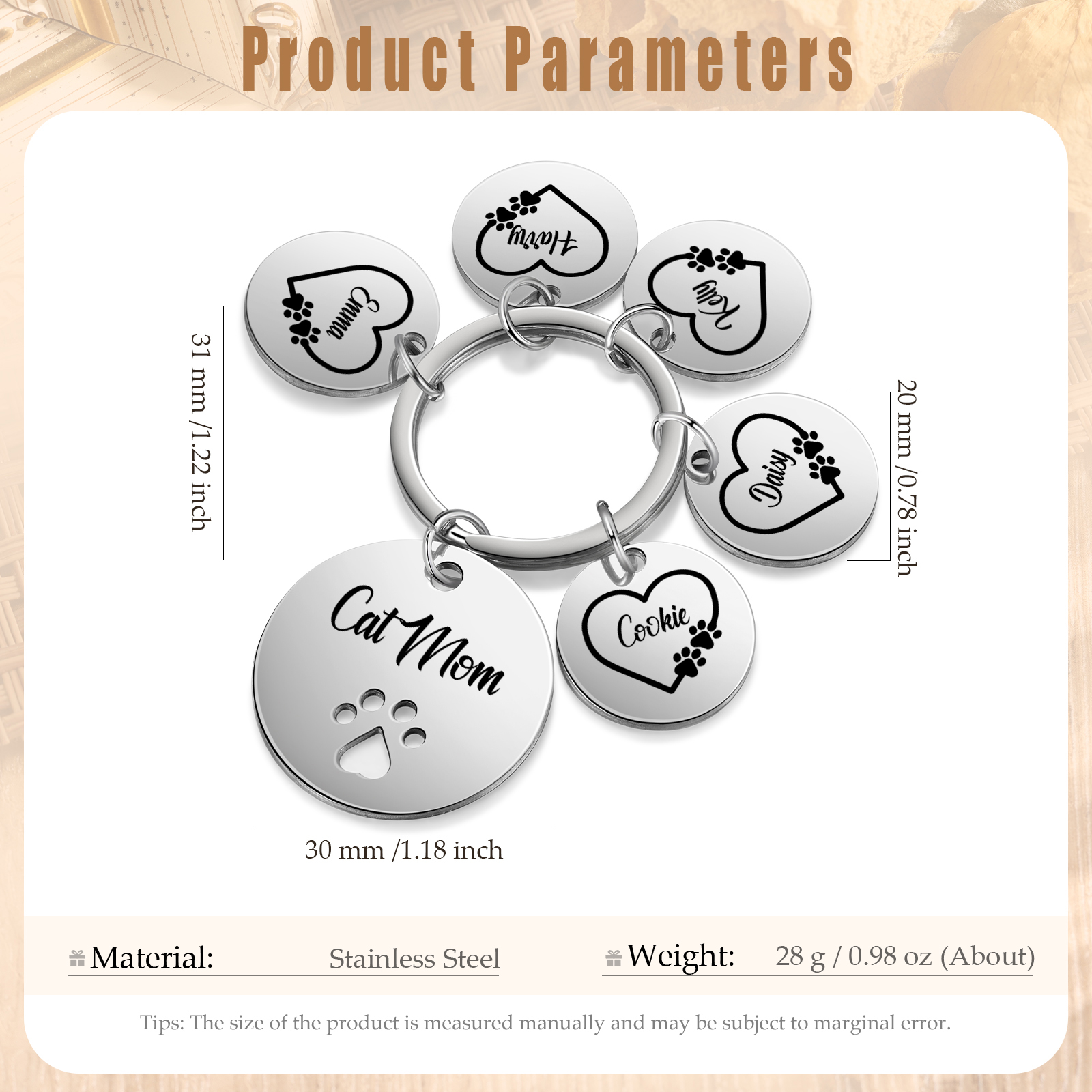 Personalised 5 Names & 1 Text Keychain Cat Paw Circle Charm Keychain Gift for Mother/Grandma-Jessemade AU