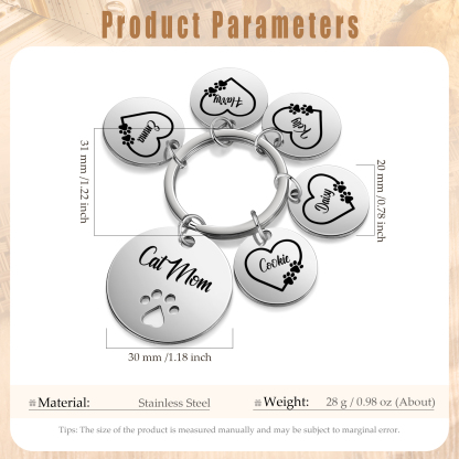 Personalised 5 Names & 1 Text Keychain Cat Paw Circle Charm Keychain Gift for Mother/Grandma-Jessemade AU