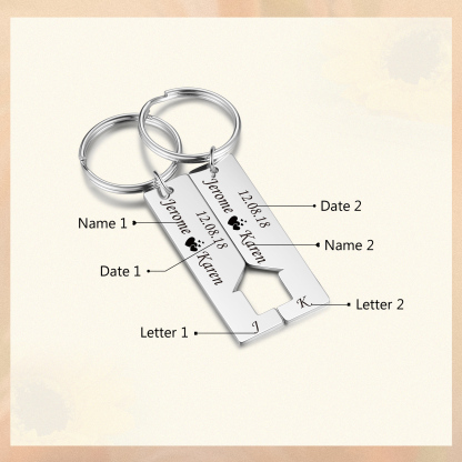 Personalised Couple Keychain Custom 2 Letters & 2 Dates & 2 Names Stainless Steel Keyring Valentine's Day Gift for Husband/Wife -Jessemade AU