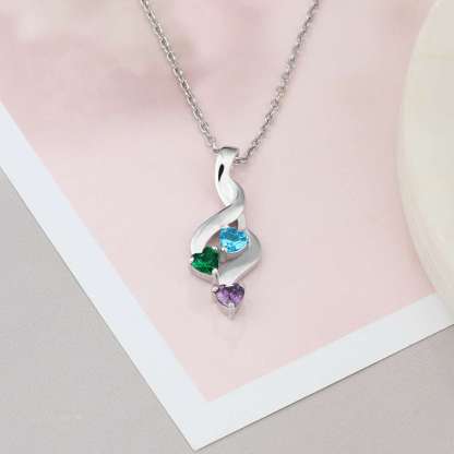 Personalised Necklace With 3 Heart Birthstones Engraved Names Gift For Women-Jessemade AU