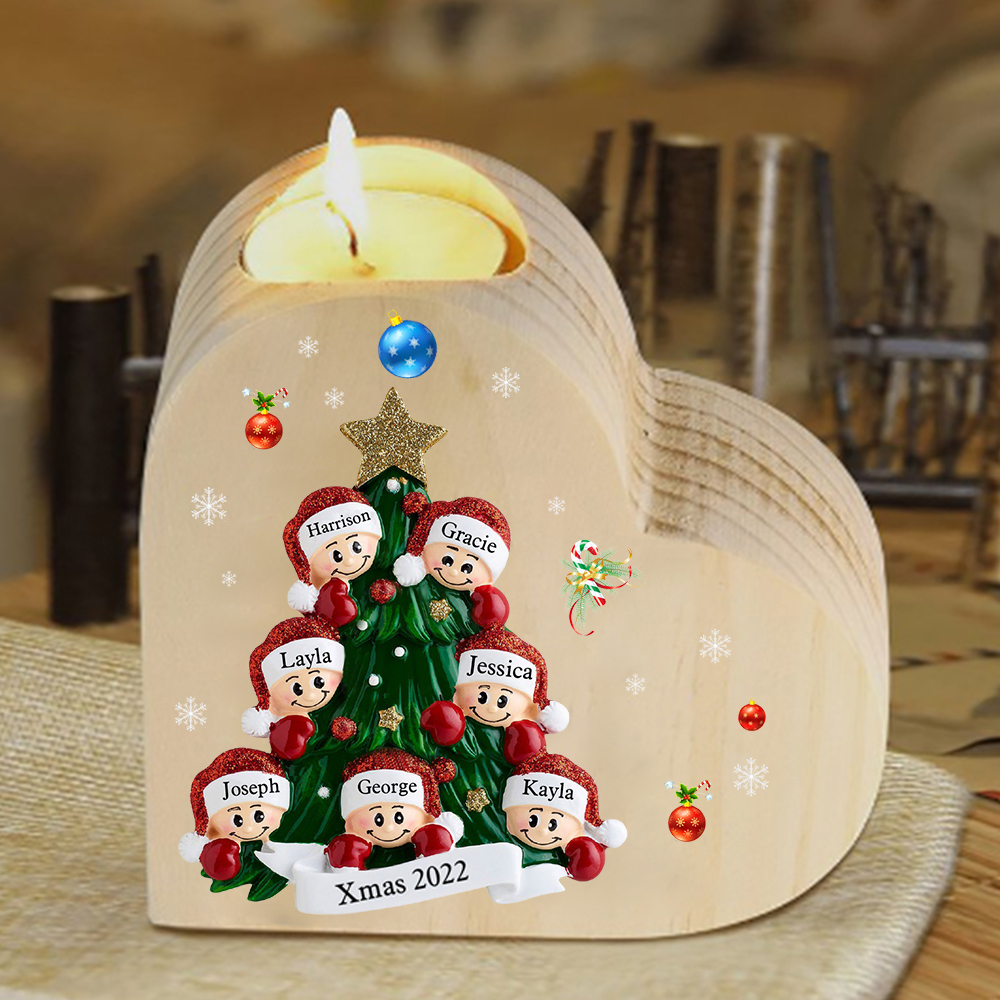 Heart-Shaped Christmas Candle Holder Engraved 7 Names Christmas Tree Candlesticks Personalised Gift for Family-Jessemade AU