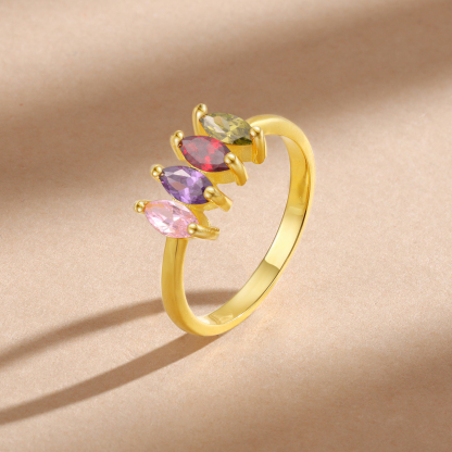 Personalised Women's Ring Custom 4 Birthstones Ring Gold Birthday Gift for Her-Jessemade AU