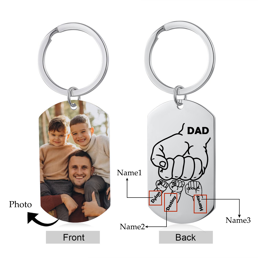 Dad Fist Bump Personalised Photo Keychain Engrave 3 Names Father's Day Gifts-Jessemade AU