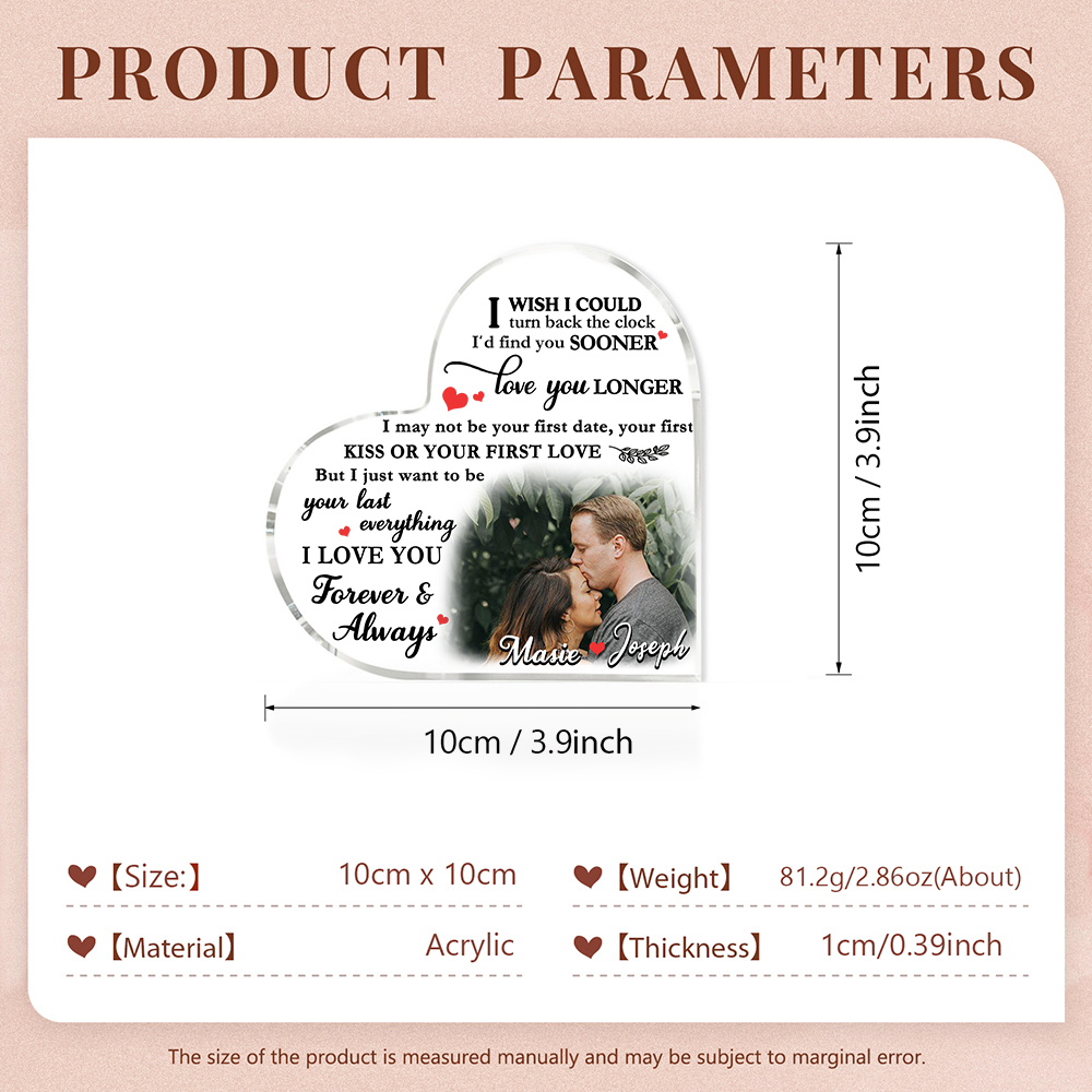 Couple Acrylic Heart Keepsake Custom 2 Names & Photo Ornament Valentine's Day Gift -  I Just Want To Be Your Last Everything -Jessemade AU