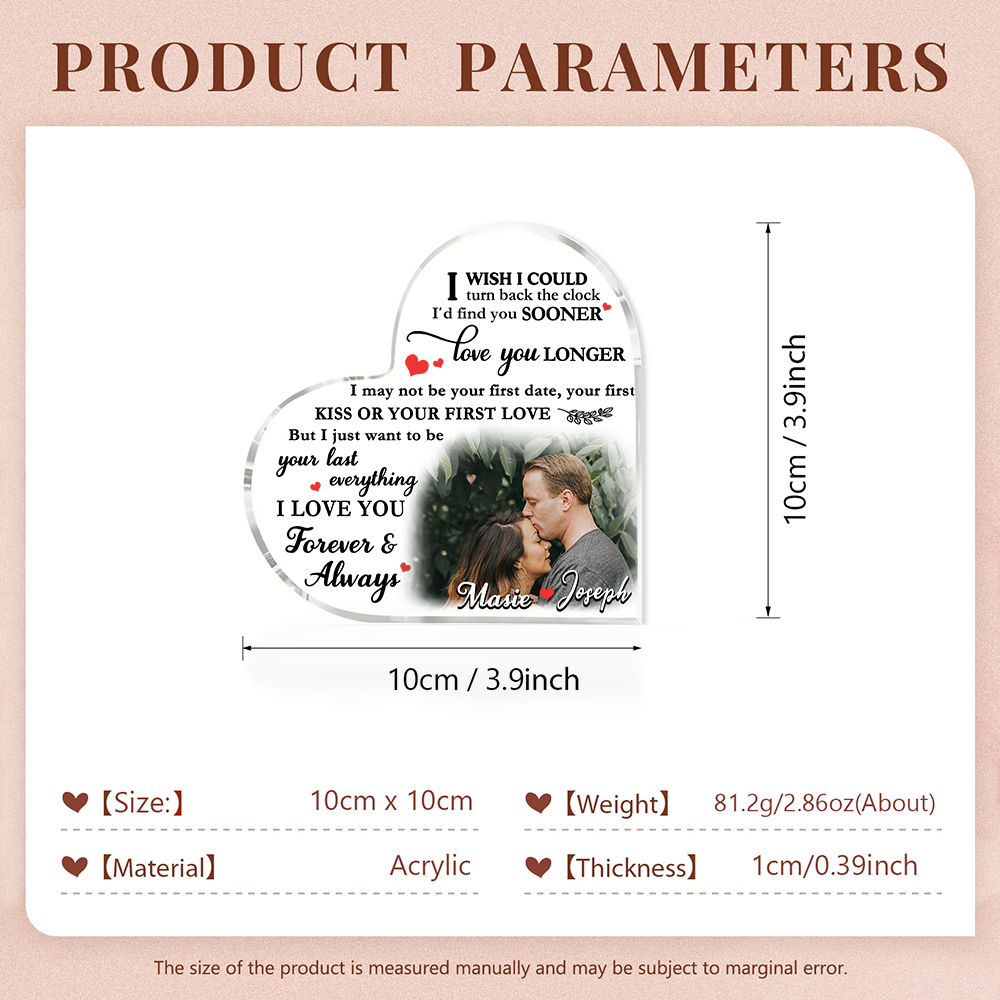 Couple Acrylic Heart Keepsake Custom 2 Names & Photo Ornament Valentine's Day Gift -  I Just Want To Be Your Last Everything -Jessemade AU