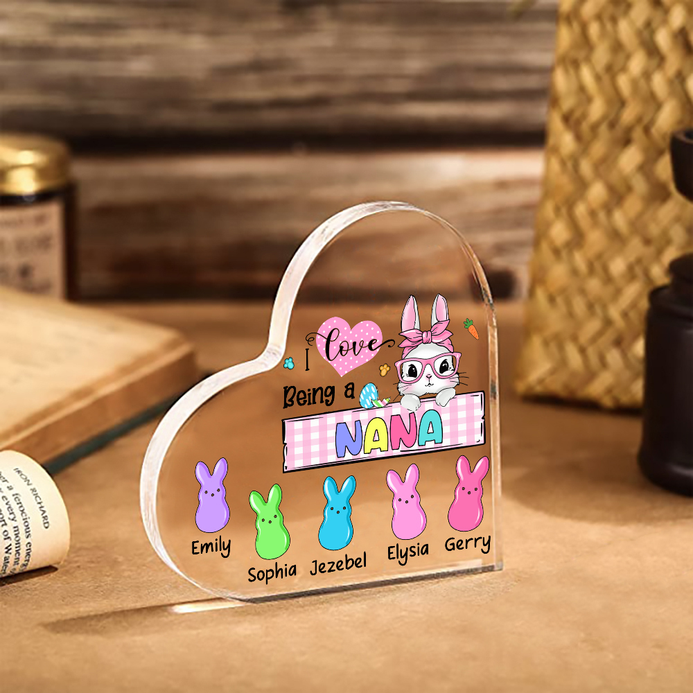 6 Names - Personalised Acrylic Heart Keepsake Custom Names Bunny Ornaments Gifts for Grandma/Mother-Jessemade AU