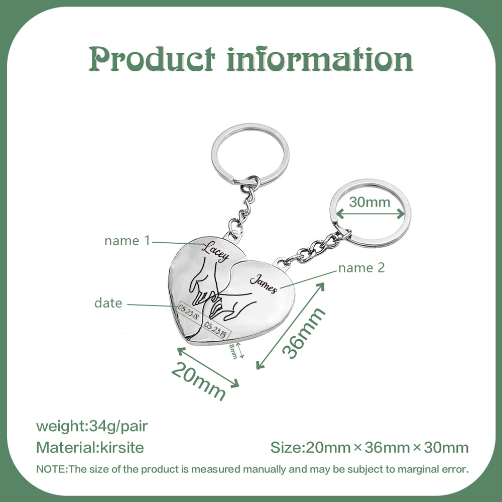Personalised Couple Keychain Custom 2 Names & Date Keyring Matching Couple Gifts Valentine's Day Gift for Him/Her-Jessemade AU