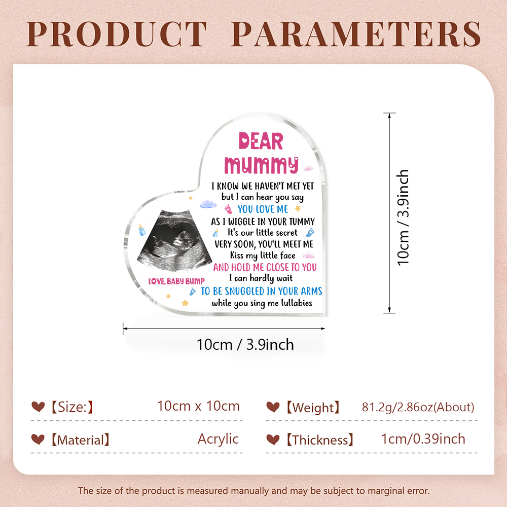 Dear Mummy/Mommy Personalised Photo Acrylic Heart Keepsake Custom Text Ornaments -  I Know We Haven't Met Yet, But I Can Hear You Say You Love Me-Jessemade AU