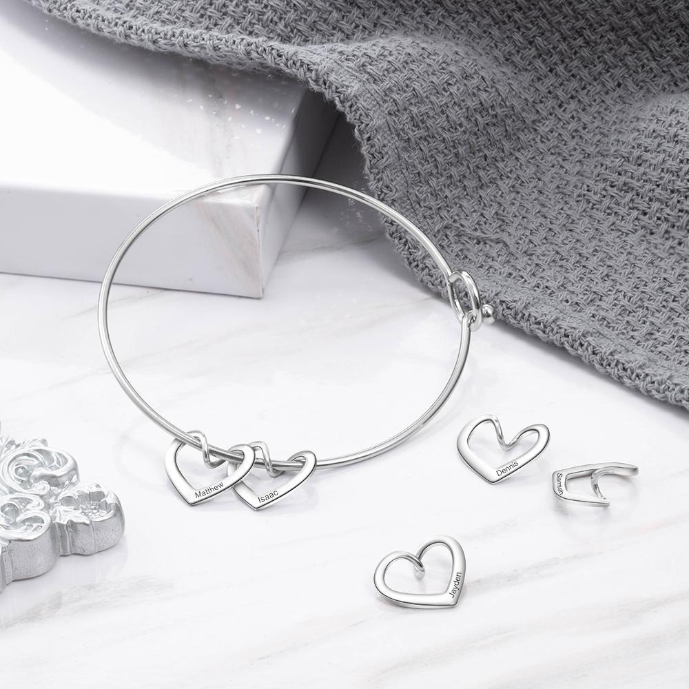 To My Mother Personalised Love Bracelet with 4 Heart Charms Engraved 4 Names Bangle Bracelet-Jessemade AU