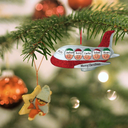 5 Names - Personalised Christmas Ornaments Custom Text & Year Wooden Airplane Christmas Decor Gifts for Family Friends-Jessemade AU